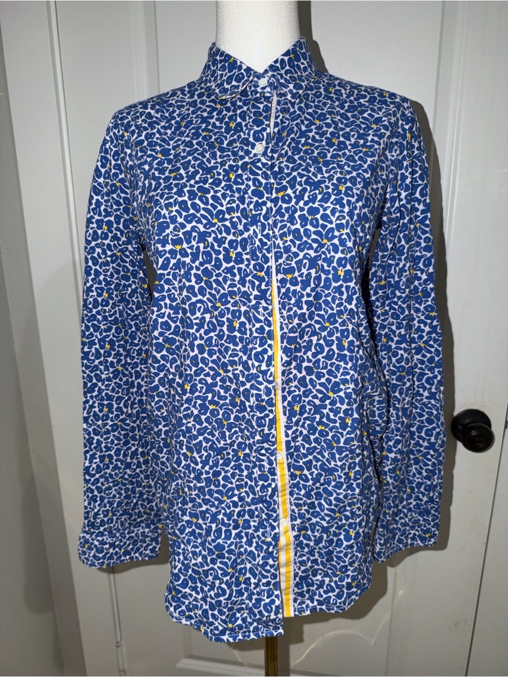 J McLAUGHLIN Blue White & Yellow Cotton Blouse  Size XS